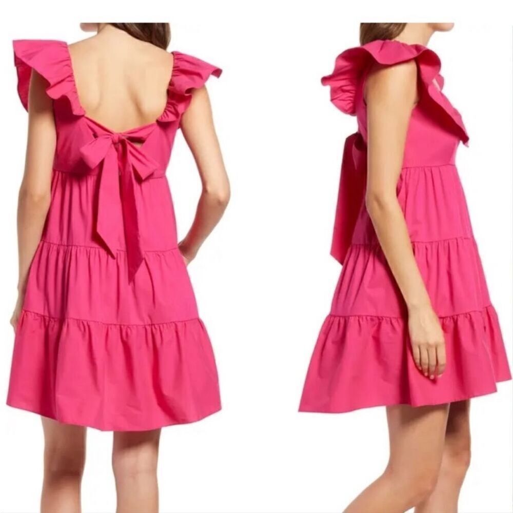 SAYLOR Hot Pink Ruffle Tiered Mini Dress - Picture 3 of 8